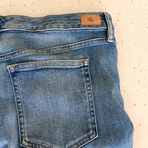 Lauren Ralph Lauren Asanoha Star Pattern Ankle Pants Sz 16 Blue Jeans Raw Hem - Picture 3 of 7